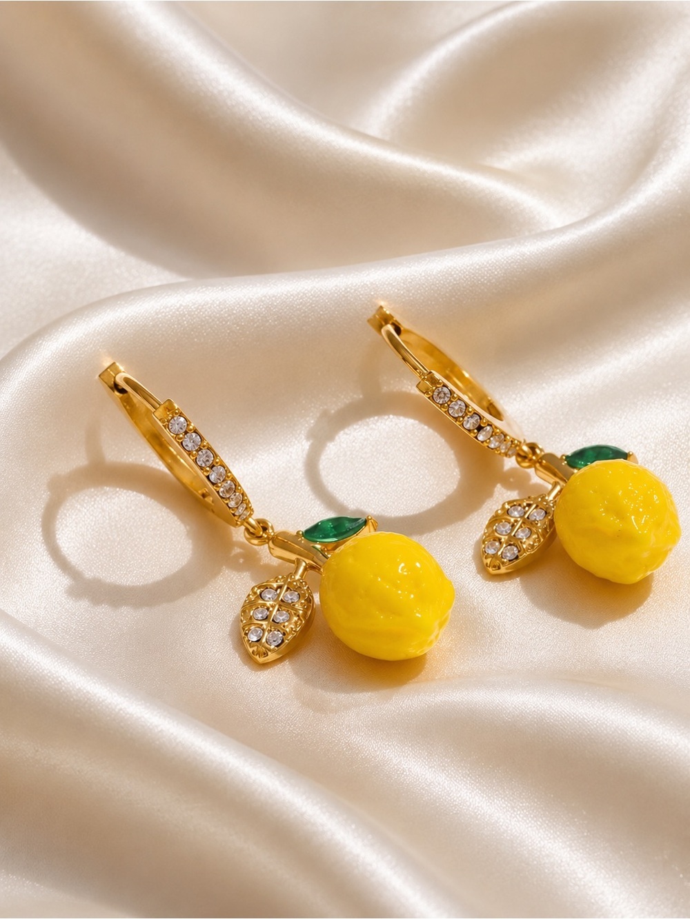 Capri Lemon Drop Crystal Hoop Gold Earrings 🍋